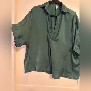 NWOT Emerald Green Satin like Top